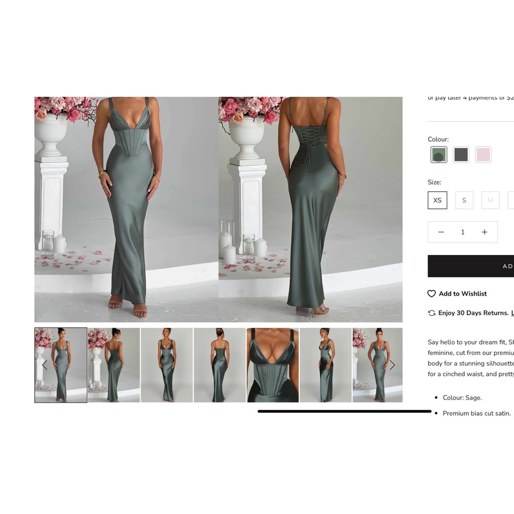 BabyBoo Fashion NWT maxi dress with corset Size M sage green